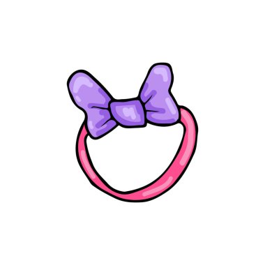 Canlı mor fiyonklu şirin pembe saç bandı. Oyuncu ve kız saçı aksesuar tasarımı, çocuklar için ideal moda, tarz unsurları ve renkli dekorasyon projeleri.