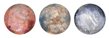 Intricate circular galaxy space planet watercolor patterns in red, brown, and blue blend harmoniously, adding texture and uniqueness to creative, modern, and decorative designs clipart