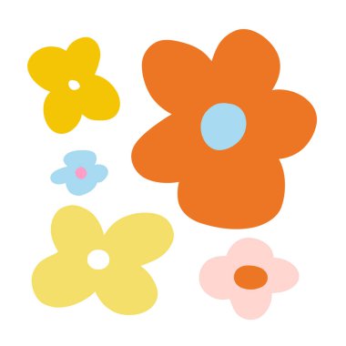 Parlak turuncu, sarı ve pembe çiçekler karalama tarzında. Yaratıcı, doğal ya da sanatsal projeler için mükemmel neşeli bir çiçek çizimi.