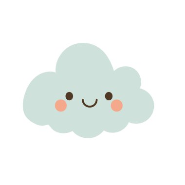 Mutlu pastel bulut yumuşak bir yüz ve hafif bir kızarıklık, neşeli hava görselleri için ideal, çocuk gökyüzü temaları ve sakin atmosfer tasarımları.