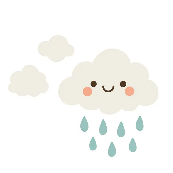 Yağan yağmurlu yumuşak karikatür bulutları, fırtınalı hava çizimleri, doğadan esinlenilmiş dekor ve çocuklar için barışçıl atmosfer sanatı için mükemmel..