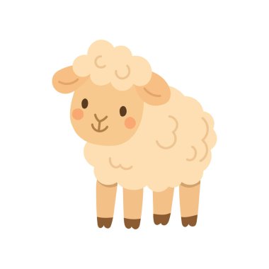 Kıvırcık yünlü ve tatlı yüzlü yumuşak kuzu, çiftlik temaları için mükemmel, kırsal sanat, bahar tasarımları, ve çocuklar için canlı hayvan çizimleri.