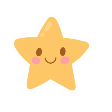 Yanakları kızaran parlak sarı yıldız ve büyük bir gülümseme bu sevimli çizgi film ikonunda parlıyor, gece gökyüzü dekoru için harika, rüya gibi çocuk sanatı, ve neşeli göksel tasarımlar.