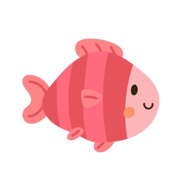 Kalın çizgili, yumuşak yanaklı ve tropik denizde yüzen yuvarlak yüzgeçli sevimli pembe karikatür balığı. Çocuklar için mükemmel deniz çizimleri ve tasarım.