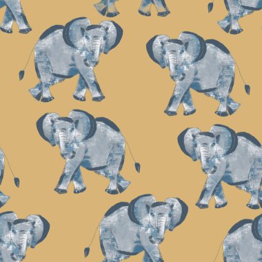Seamless pattern with elephants Design with textured animals