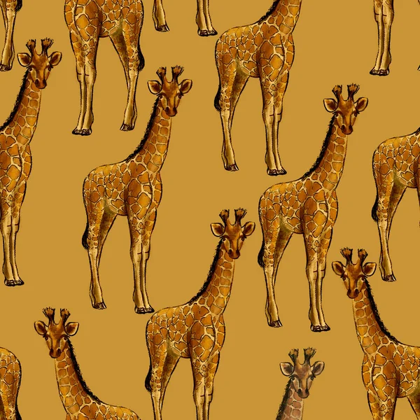 Seamless Pattern African Giraffes Sketch Technique — Fotografia de Stock