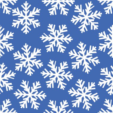 Vector seamless pattern with geometric snowflakes on a blue background