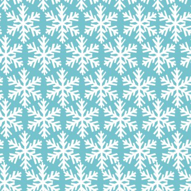 Vector seamless pattern with geometric snowflakes on a blue background