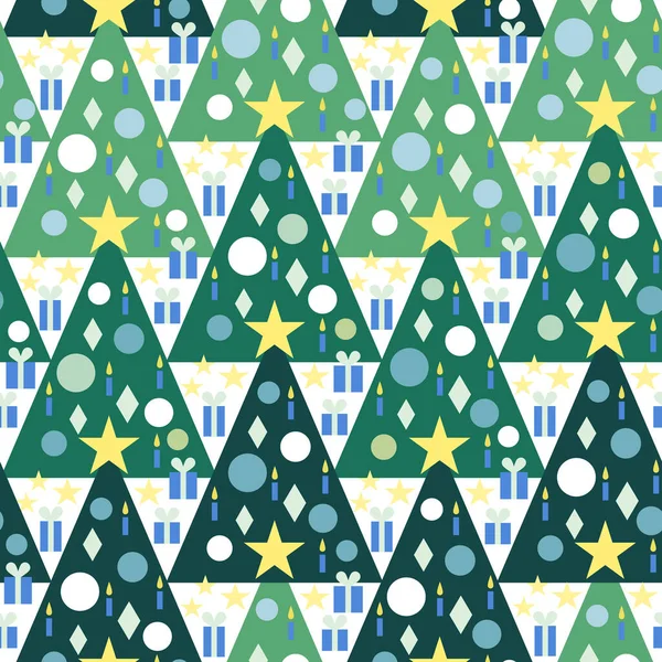 Vector Seamless Pattern Decorated Geometric Christmas Trees — ストックベクタ