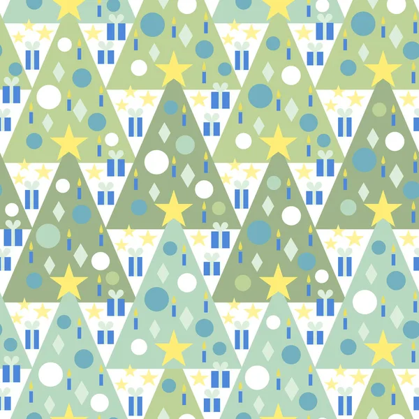 Vector Seamless Pattern Decorated Geometric Christmas Trees — ストックベクタ