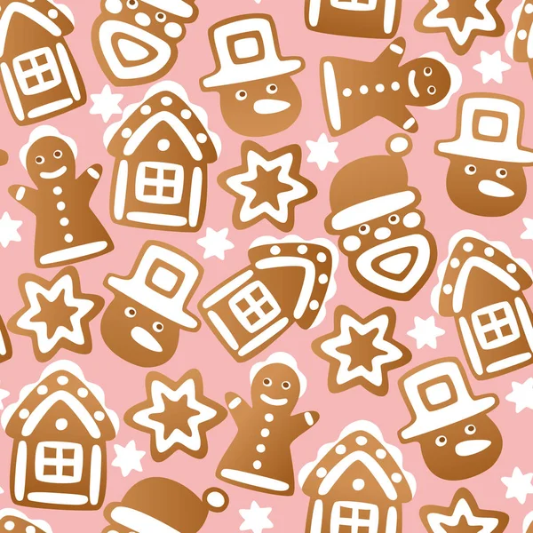 Vector Seamless Pattern Iced Christmas Gingerbread Cookies — ストックベクタ