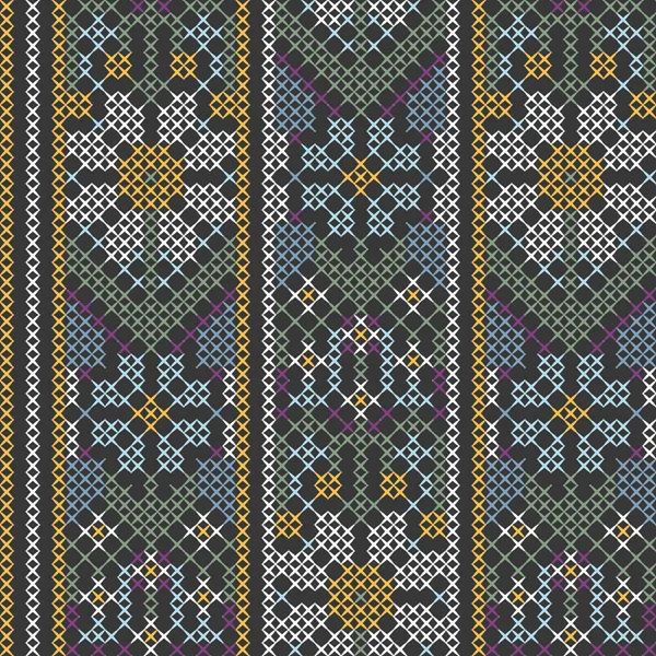 Vector Seamless Pattern Floral Pattern Cross Stitch Stylized Daisies Cornflowers — Stok Vektör