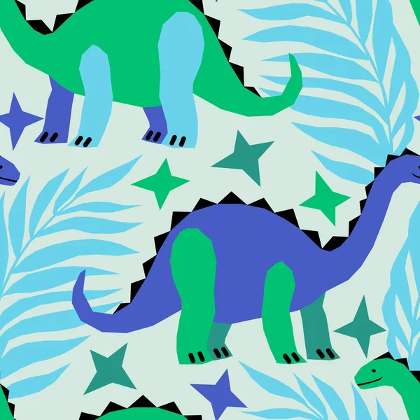 Vector Seamless Pattern Dinosaurs Jungle — 图库矢量图片