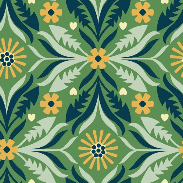 Vector Seamless Ornamental Design Dandelions Other Stylized Wildflowers — ストックベクタ
