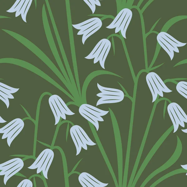 Vector Seamless Pattern Flowers Bell Green Background — стоковый вектор