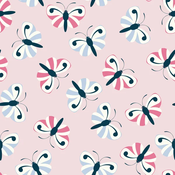 Vector Seamless Pattern Design Flying Pink Blue Butterflies — Vetor de Stock