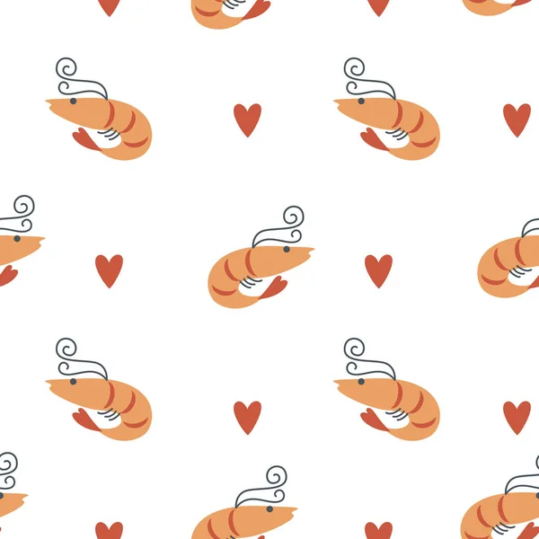 Vector Seamless Pattern Funny Shrimps Hearts — ストックベクタ