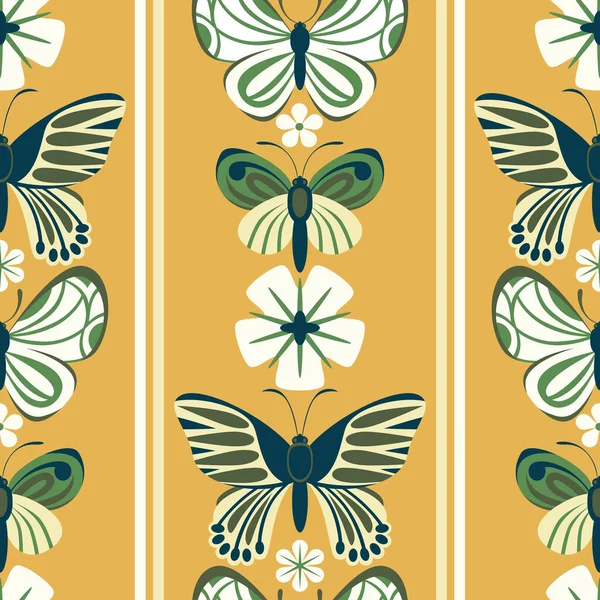 Vector Seamless Pattern Design Decorative Butterflies Flowers — Vector de stock