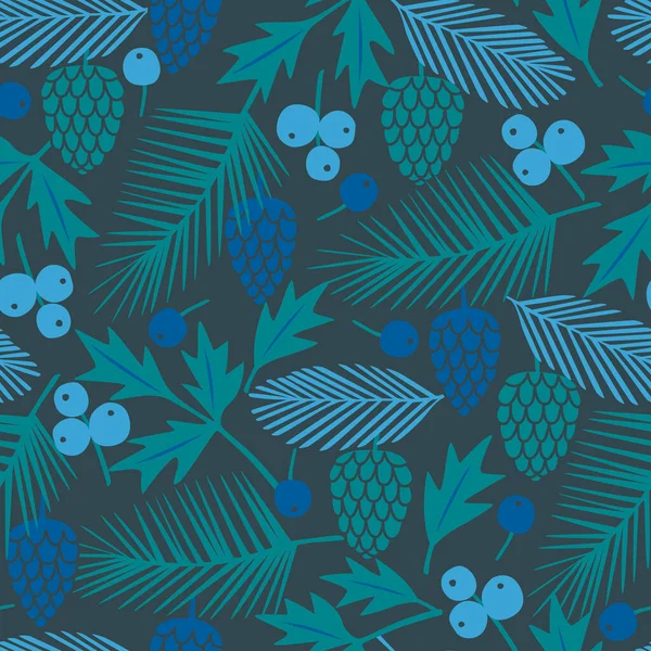 Vector Seamless Pattern Forest Plants Cones Berries — ストックベクタ