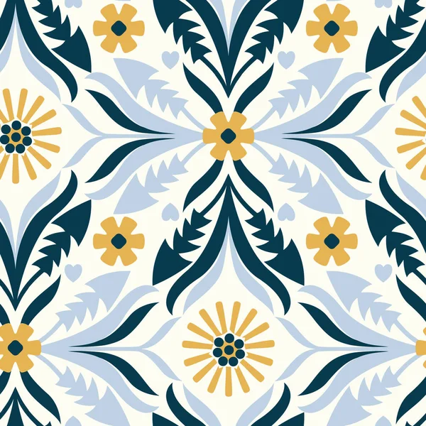 Seamless vector ornament with flowers and dandelion leaves.