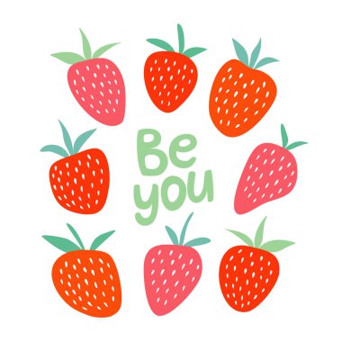 Farklı şekil ve boyutlarda çilek seti.