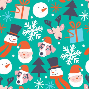 Elf ve kardan adam, geyik ve köpek, hediye ve Noel ağacı