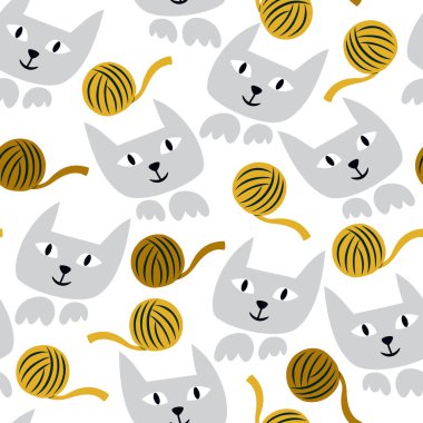 Kediler ve yün yumakları ile kusursuz bir desen