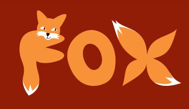 Tilkinin F harfi şeklinde olduğu Tilki sözcüğüyle vektör illüstrasyonu