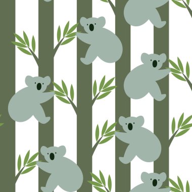 Ağaçların üzerinde koalalar otururken vektörsüz desen