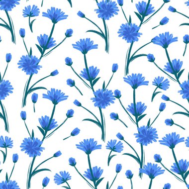 Kusursuz desenli mavi çayır çiçekleri Yaz havası