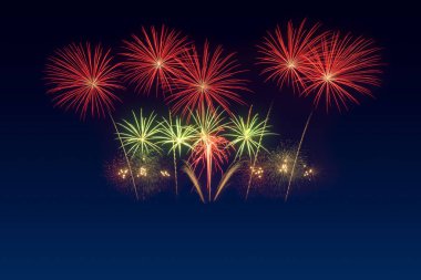 Renkli havai fişek kutlaması ve alacakaranlık arkaplanı.