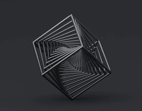 Renderização Abstrata Design Geométrico Cubo Preto — Fotografia de Stock