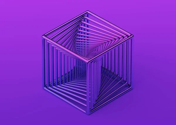 Renderização Abstrata Design Geométrico Cubo Roxo — Fotografia de Stock