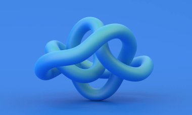 Soyut mavi şekil, 3D çizim, modern minimalist illüstrasyon