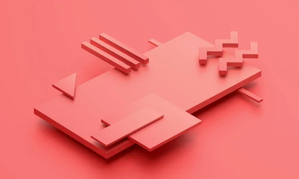 Abstract 3d render, red geometric composition design