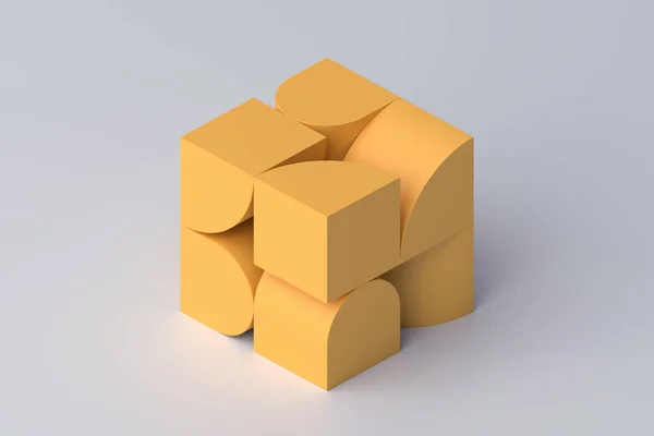 Renderização Abstrata Forma Cubo Amarelo Design Geométrico — Fotografia de Stock
