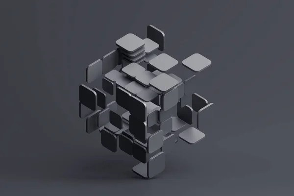 抽象3Dレンダリング 黒幾何学的組成設計 — ストック写真