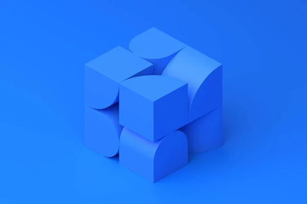 Renderizado Abstracto Forma Cubo Azul Diseño Geométrico — Foto de Stock