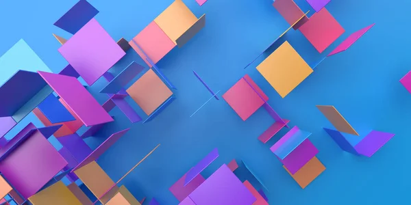 Abstract 3d render, colorful squares, geometric background design