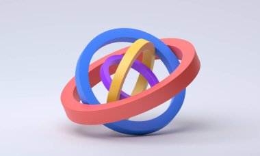Renkli halkaları olan soyut 3D çizim, geometrik tasarım
