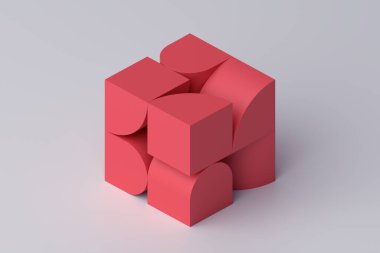 Soyut 3d görüntüleme, kırmızı küp şekli, geometrik tasarım