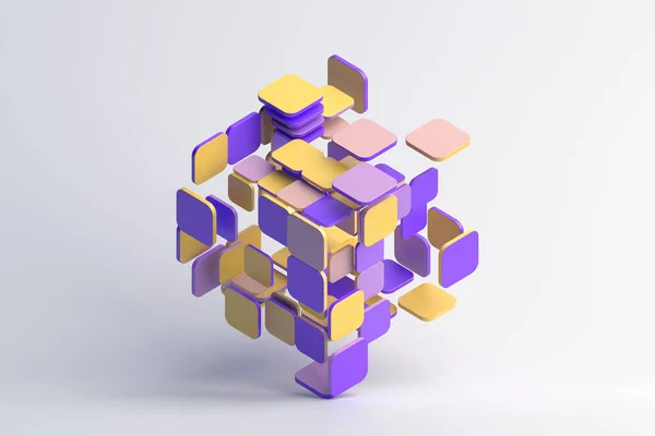 抽象的な3Dレンダリング 紫と黄色の幾何学組成設計 — ストック写真