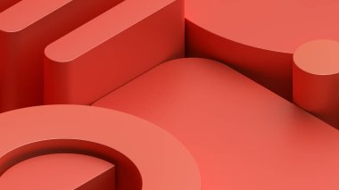 Soyut arkaplan tasarımı, kırmızı geometrik şekiller, 3d oluşturma