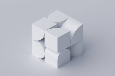 Soyut 3D görüntüleme, beyaz küp şekli, geometrik tasarım