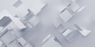 Soyut 3d oluşturma, beyaz kareler, geometrik arkaplan tasarımı