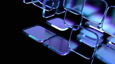 Koyu arkaplan tasarımı, soyut geometrik bloklar, 3d oluşturma