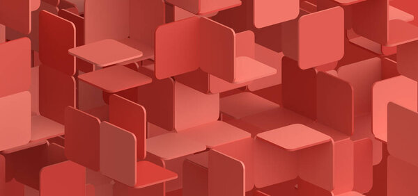 Abstract 3d render, red geometric background design