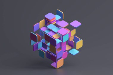 Soyut 3D rengarenk geometrik kompozisyon tasarımı