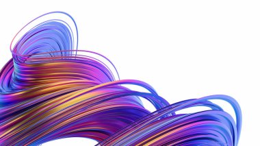 Üç boyutlu soyut çizim, kıvrımlı çizgilerle yanardöner şekil