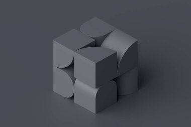 Soyut 3D çizim, siyah küp şekli, geometrik tasarım